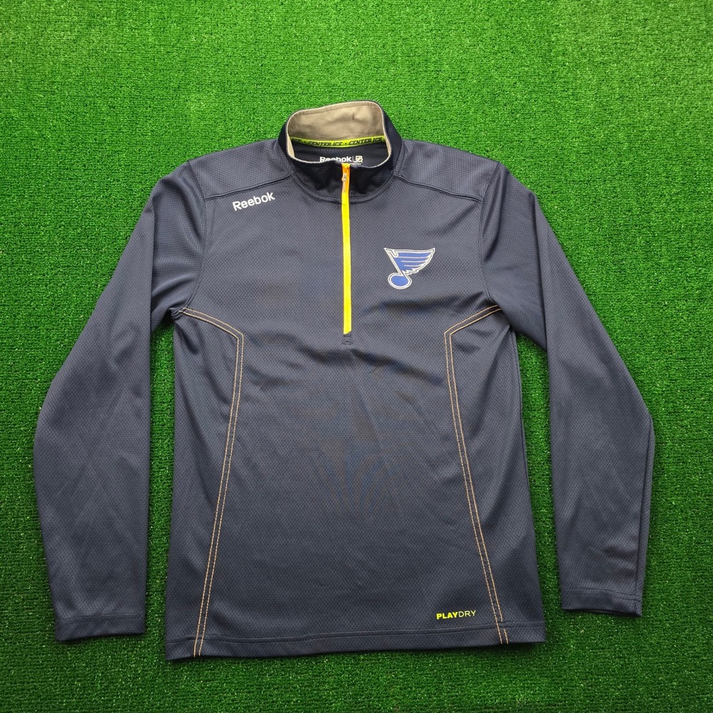 St Louis Blues Sweatshirt Mens Small Blue 1/4 Zip Pullover Reebok NHL‎ Hockey